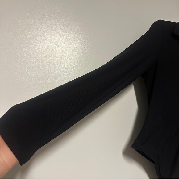 House of Harlow black ribbed bodysuit long sleeve collared collar Size L - Picture 5 of 7